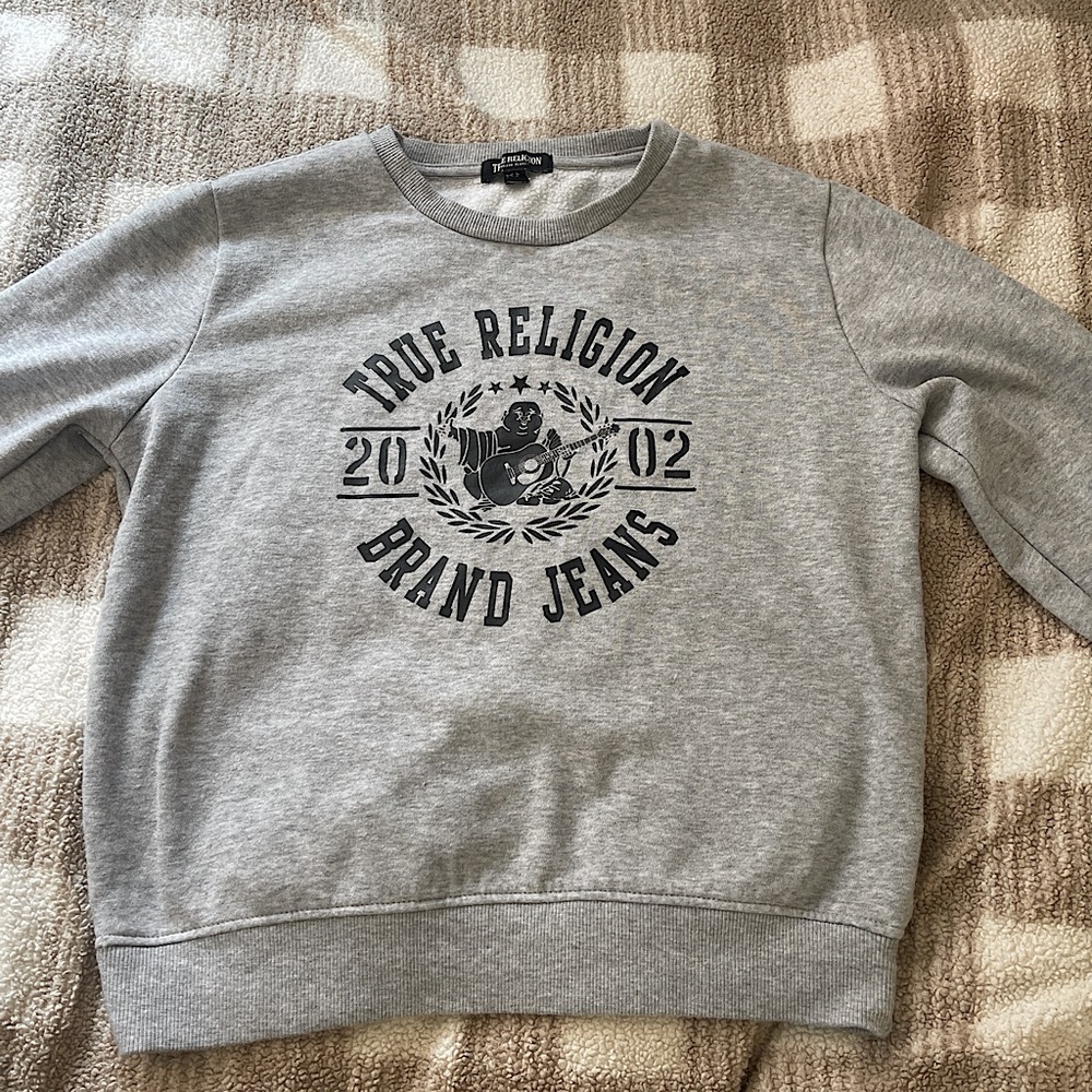 grey true religion buddha logo crewneck